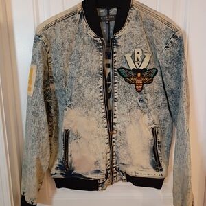 Men's Vintage-Inspired Denim Bomber Jacket - Blue